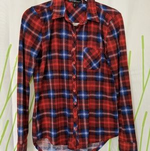 Size small Derek heart plaid button down red blue